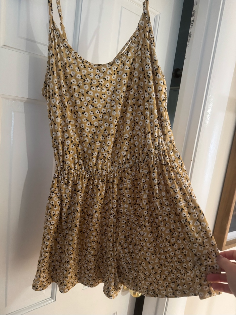 Mustard Floral Spaghetti-Strap Romper